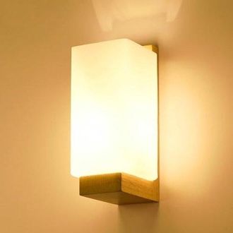 OEM L&aacute;mpara De Pared Con Casquillo E27, L&aacute;mpara De Pared Moderna De Madera Con Pantalla De Cristal Blanco, Adecuada Para Sal&oacute;n, Dormitorio, Pasillo