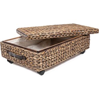 Happimess Chett Minimalist Hand-Woven Hyacinth/Wood Underbed Storage Bin with Wheels and Handles in Brown Wash at Nordstrom