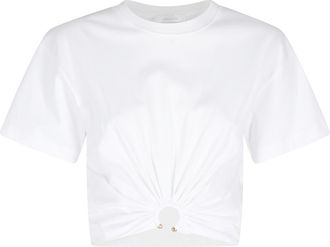 Paco Rabanne White Decorative Ring Ruched-Ring Cotton T-Shirt