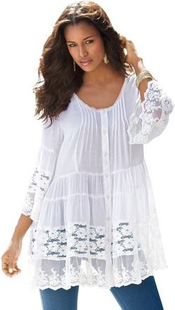Roaman's Lace Illusion Blouse in White at Nordstrom, Size 22