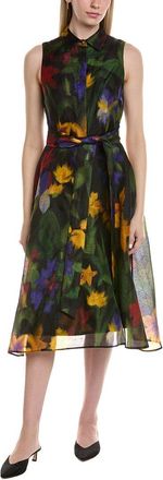 Teri Jon by Rickie Freeman Teri Jon By Rickie Freeman Sleeveless Silk & Linen-Blend Midi Dress