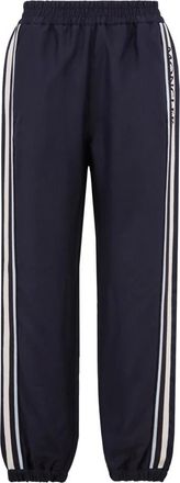 Moncler Broeken, Dames, Blauw, S, Nylon, Blauwe Joggingbroek met Gebreide Afwerking