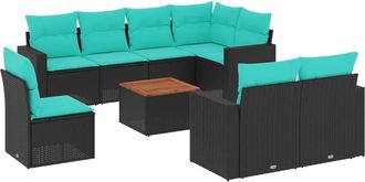 vidaXL Set De Sof&aacute;s De Jard&iacute;n 9 Pzas Con Cojines Rat&aacute;n Sint&eacute;tico Negro Vidaxl