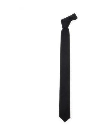 Dolce & Gabbana Black Tie With Tie Closure On The Rear And All-over Logo Embroidery In Silk Man