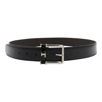 Tod's Tods, Belts, male, Black, Size: 100 CM Black Leather Belt with Silver Hardware