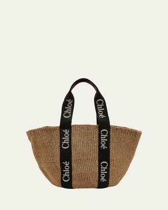 Chlo&eacute; Woody Large Mifuko Basket Bag with Logo Webbing
