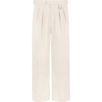 Mani&egrave;re De Voir Pierre Relaxed Fit Linen Pleated Tailored Trousers in Natural at Nordstrom, Size 36