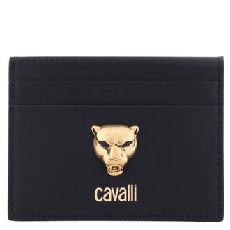 Roberto Cavalli Black Leather Tiger Head Cardholder