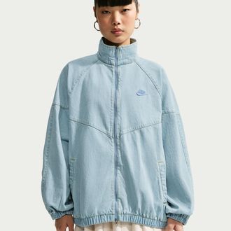 Nike Womens Windrunner Oversized Denim Jacket in Blue | IV4961-440