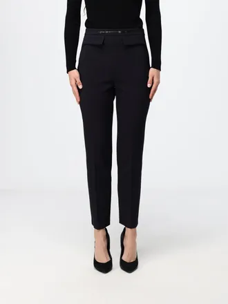 Elisabetta Franchi Pantaloni skinny in cr&ecirc;pe a vita alta con tasche a patta