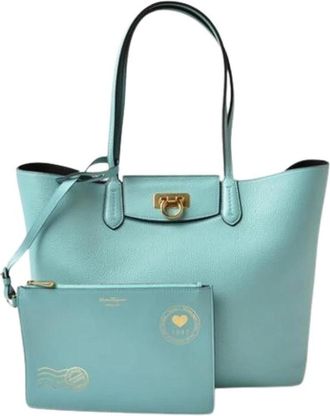 Ferragamo Pre-owned Pouch Tote Bag - Dames - Vintage Shopper - Blauw - ONE Size - Leer - Vintage