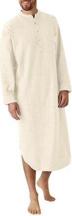 Generic Buttoned Solid Color Shirt Robe Men MenS Casual Fashion Long Sleeve Cotton Linen Long Sleeve Muslim Kaftan Lightweight Sweatshirts Night Robe Loose Fi