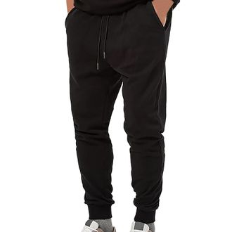 Generic Mens Joggers Mens Fleece Tracksuit Bottoms with Zip Pockets 29 Inch Inside Leg Men Jogging Pants for Grey Gym Trousers Work Jogger Black Open Hem Stra