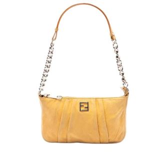Fendi Pre-owned Pleated Nubuck Shoulder Bag - Dames - Pre-owned - Geel - Maat: ONE Size Leer