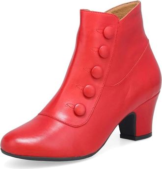 Miz Mooz Fredrick Boots Womens Red Leather Almond Toe Ankle Bootie HTAT1311
