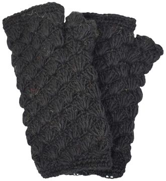 Gheri Winter Chunky Wool Diamond Pattern Fleece Lined Long Fingerless Handwarmer Mittens Gloves H