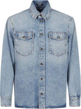 Versace Versierde denim overshirt - Heren - Spijkeroverhemden - Blauw - L - Denim - Overhemden
