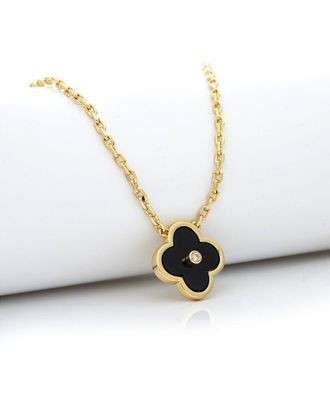 Rivka Friedman 18K Plated Cz Onyx Stackable Necklace