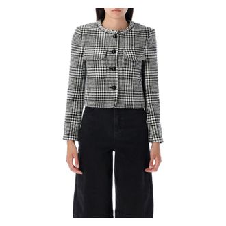 Self Portrait Jassen, Dames, Zwart, 2Xs, Wol, Houndstooth Crystal Trim Jacket