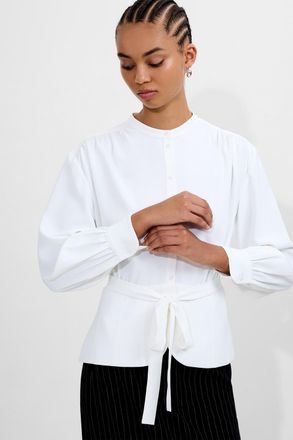 French Connection Womens White Waist Tie Long Sleeve Blouse - Size 14 UK