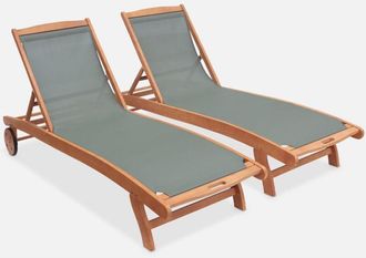 Sweeek Tumbona de madera multiposición con ruedas, set de 2