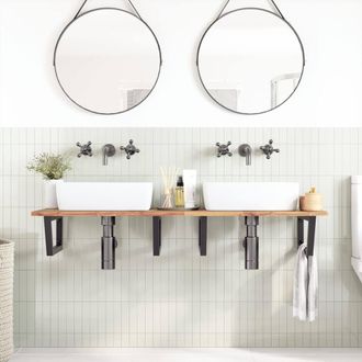 Berkfield Home Elegant Basin Shelf Wall Mounted Steel & Solid Wood Acacia in Brown