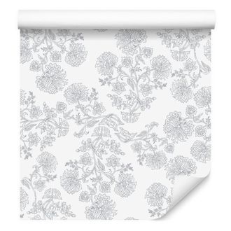 OEM Carta Da Parati Con Fiori Bianchi E Grigio Chiaro, Dettagli Nitidi 50x1000 Cm
