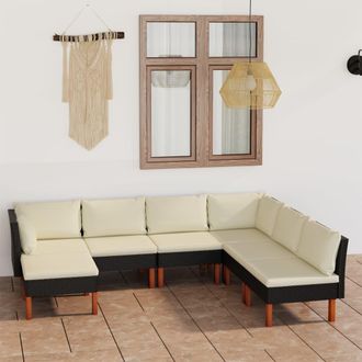 vidaXL Set De Muebles De Jard&iacute;n 7 Pzas Y Cojines Rat&aacute;n Sint&eacute;tico Negro Vidaxl