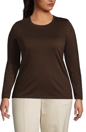 Lands End Supima Cotton Long Sleeve Crewneck T-Shirt in Rich Coffee at Nordstrom, Size 1X