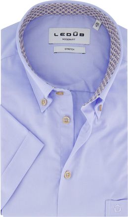 Led&ucirc;b katoenen Ledub overhemd korte mouw blauw effen normale fit