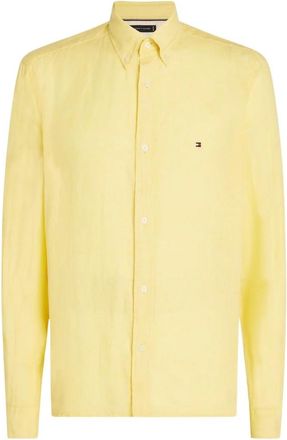 Tommy Hilfiger Regular Linnen Overhemd - Heren - Casual Overhemden - Geel - S - Linnen - Overhemden
