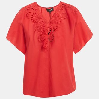 Paule Ka Red Embroidered Cotton Blouse