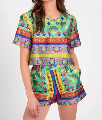 Lavender Brown Helen Silky Pull-On Shorts In Green Multi