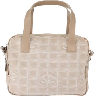 Chanel Travel Line Convertible Satchel Nylon Beige Canvas Handbag (Pre-Owned)