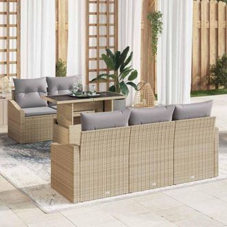 vidaXL Conjunto De Sof&aacute; De Jard&iacute;n 6 Pcs Beige Polirat&aacute;n Vidaxl