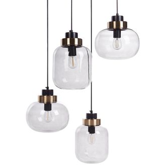 Beliani L&aacute;mpara Colgante Contempor&aacute;nea Pantalla Redonda Vidrio 4 Luces Metal Transparente Gris Zayande