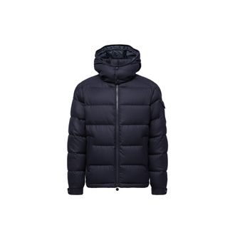 Moncler Montgenevre Hooded Wool Flannel Short Down Jacket Blue Size 2