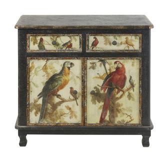 Maisons du monde Aparador con 2 puertas y 2 cajones negro con estampado de loros 86 cm