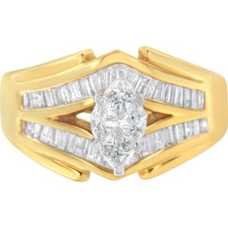House of Brilliance 14KT Two-Toned Gold 1.0 cttw Diamond Cocktail Ring in Yellow at Nordstrom, Size 7