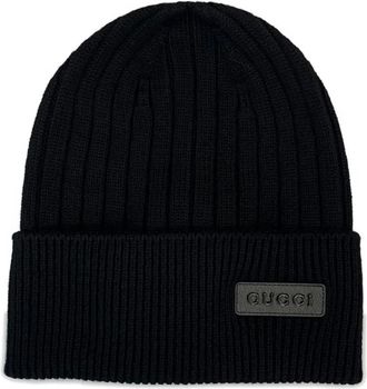 Gucci ribbed logo-plaque hat - men - Wool - M - Black