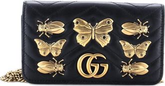 Gucci GG Marmont Chain Flap Bag Embellished Matelasse Leather Mini crossbody bag - Zwart