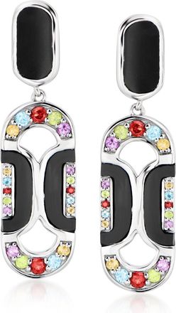 Ross-Simons Onyx and. Multi-Gemstone Art Deco-Style Drop Earrings in Sterling Silver