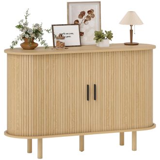 OEM Aparador Con Puertas Tambour Deslizantes 4 Compartimentos Y Patas De Madera 120x40x78 Cm Roble