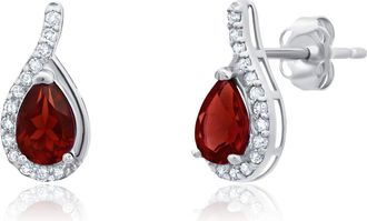MAX + STONE 14k Yellow or White Gold Gemstone Pear Shape Drop Stud with Diamonds Accents