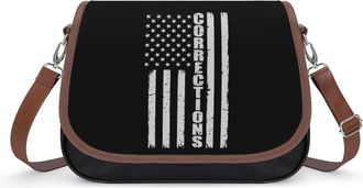 Generic Thin Silver Line Flag Corrections Officer Supporter Fashion Womens Crossbody Bags Novelty Handbag Shoulder Bag Purse