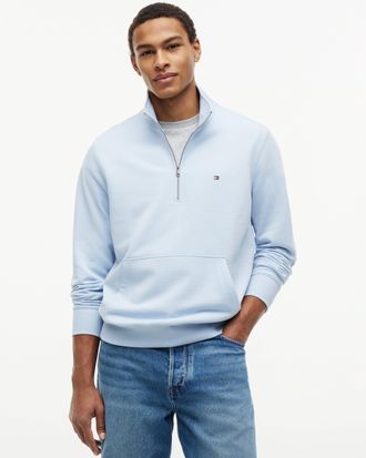 Tommy Hilfiger Mens Essential 1/4 Zip Sweatshirt in Light Blue Cotton - Size X-Large