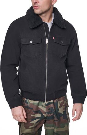 Levi's Cotton Aviator Bomber Jacket with Faux Shearling Collar in Black at Nordstrom, Size Xx-Large