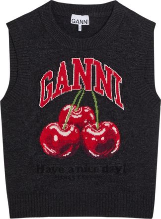 Ganni Logo-intarsia Wool-blend Vest - Black - S (UK8-10 / S)