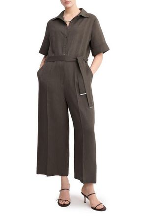 Mango Lyocell Button-Up Jumpsuit in Brown at Nordstrom, Size X-Large