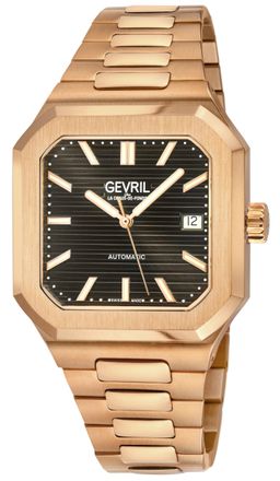 Gevril Group Mens Grand Concourse Swiss Automatic SA100 Cotes de Geneve and Pearl Finishing IPRG Case, Black Dial, Bracelet Watch - Rose Gold - One Size